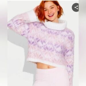 NWT Wild Fable Turtleneck Holiday Snowflake Cropped Sweater, Pink/Purple